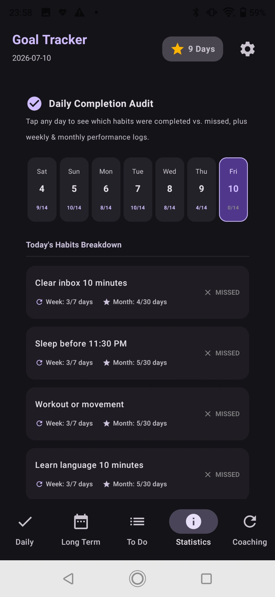 Daily completion audit dark theme