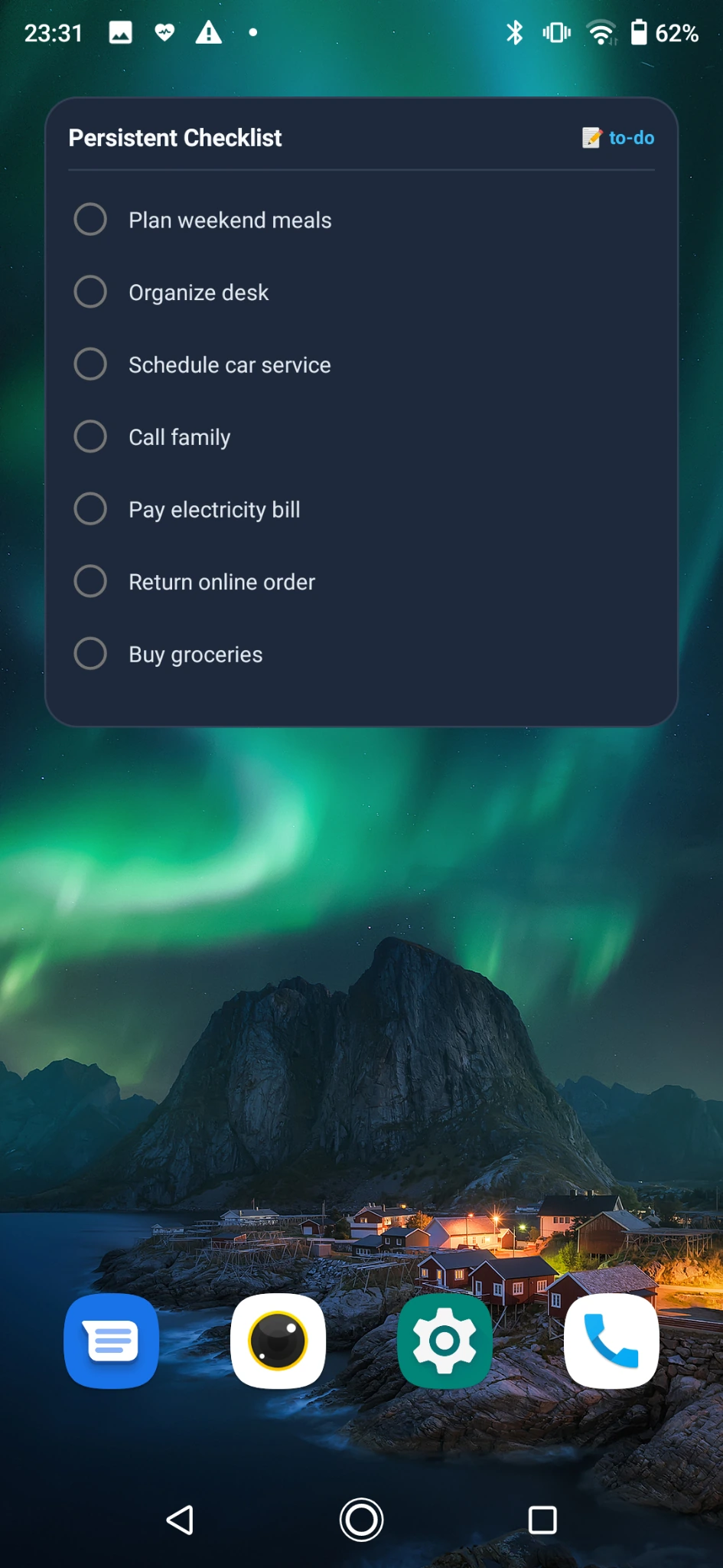 Persistent checklist widget